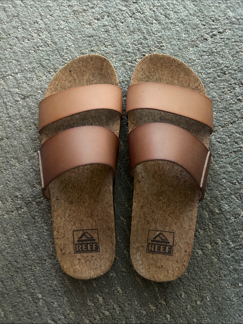 Reef Two-Strap Brown Cork Slide Sandals